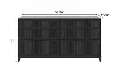 Welwick Designs 6-Drawer 56 in W Black Solid Wood Transitional Reeded Dresser