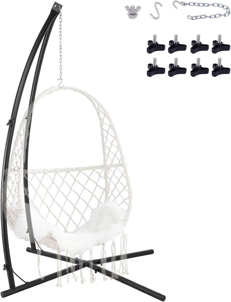 Hammock Chair Stands, Hanging Metal C-Stand for Chair, Indoor/Outdoor Heavy Duty Steel Solid Air Porch Egg Swing Stand Only Construction for Patio Dec