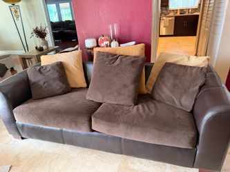 Brown Leather and Suede 3-Seat Sofa