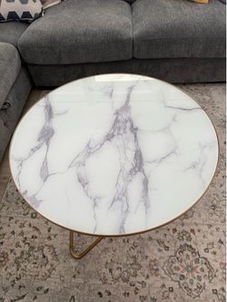 Round Coffee Table with White Faux Marble Top