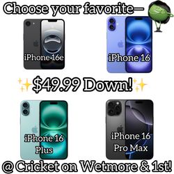 iPhone 16, 16e, 16 Plus Or 16 Pro Max - $49.99 Down @ Cricket On Wetmore & 1st
