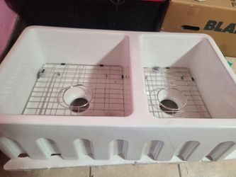 White Fireclay Double Basin Farmhouse Sink