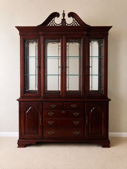 Solid Wood Two-Piece China Cabinet with Glass Shelves