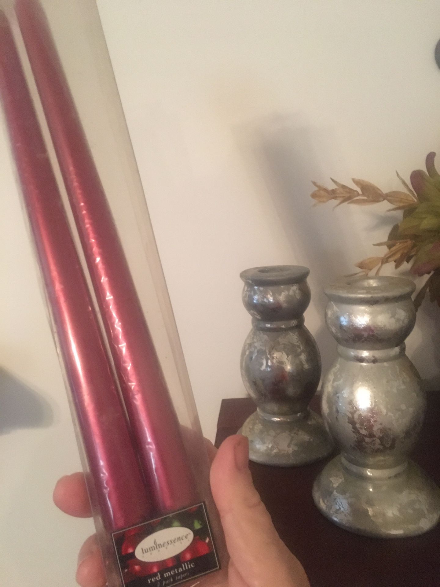 Metallic Candle Sticks With Silver Holders.   New. 