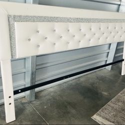  Tufted White Leatherette King Size Headboard Only! 