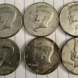 (6) 1967 JFK 40% Silver Half Dollars 
