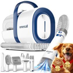 oneisall Dog Grooming Vacuum, Pet Grooming Vacuum with Clipper Nail Grinder, 1.5L Dust Cup Dog deshedding Vacuum Brush with 7 Pet Grooming Tools for S
