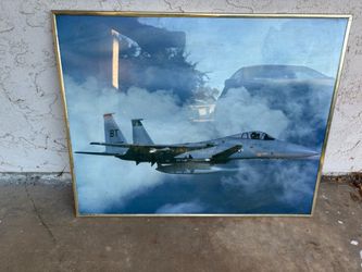 Vintage 80s F-15 in flight framed poster 22x28 in