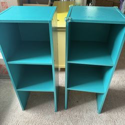 Two Adorable Painted Teal Stackable Shelves  
