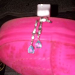 Sterling silver diamond and aquamarine Elsa Disney inspired  style earrings