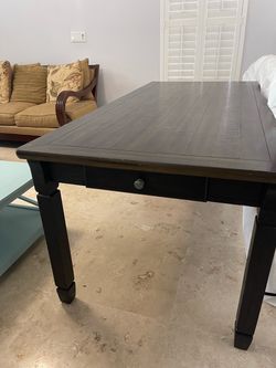 Dark Wood Farmhouse Dining Table with Drawer