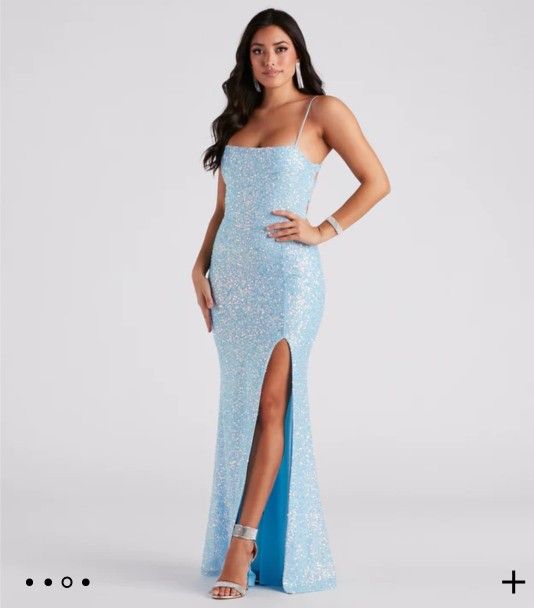 Blue Sequined Formal Dress