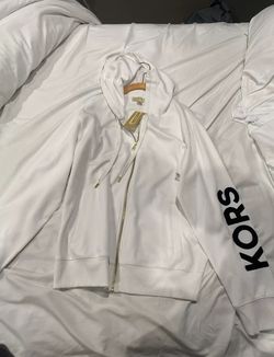 NWT Michael Kors Cotton Blend Zip UNISEX Hoodie White Size Medium