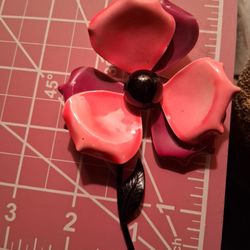 VINTAGE ENAMEL PINK & PURPLE FLOWER BROOCH PIN 