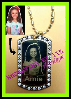 BLING ICED 2X1 YOUR PHOTO ENGRAVED PENDANT, NEW