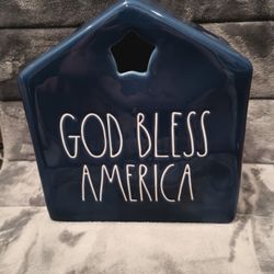 Rae Dunn Ceramic 8x9in God Bless America House Decoration  Ceramic