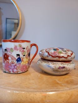 Vintage Hand Painted Small Oriental Geisha Tea Cup & Trinket