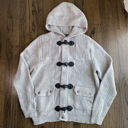 EXPRESS Mens Chunky Knit Toggle Hooded Cardigan Sweater Heavyweight Heather Gray