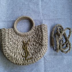 Yves Saint Laurent Straw Handbag With Round Handle Design 