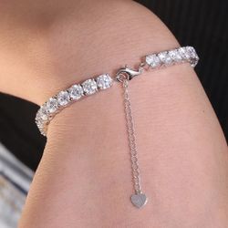 4mm Moissanite Tennis Bracelet w/ Heart Charm