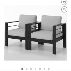 2 Pcs Outdoor Patio Metal Sofa Furniture Set Aluminum Armchair With Cushions Individual Sofa Cozy Chair for Garden, Gray