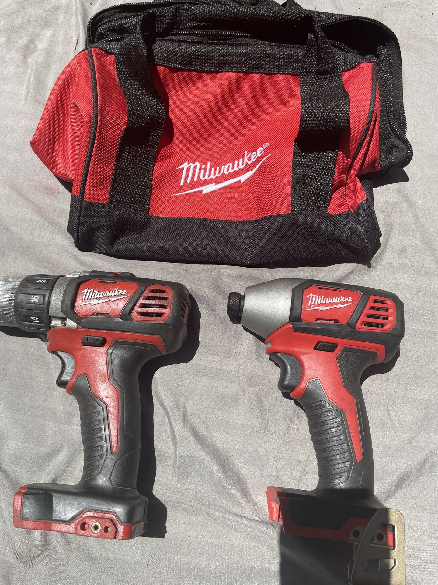 Milwaukee  M18 18V Lithium-Ion Cordless 1/2” Drill Driver/1/4” Hex Impact Driver Combo Kit—Tools Only, Canvas Bag 