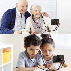 Universal Smart Mobile Phone Stand,Hanging on Neck Cell Phone Mount Holder, Flexible Lazy Bracket DIY Free Rotating for Multiple Functions (Black)