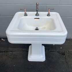 Authentic 1930s-1940s Crane “Corwith” Pedestal Sink