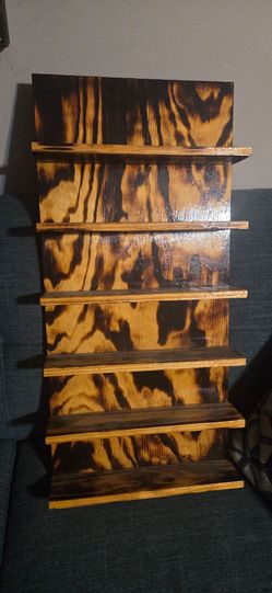 Handmade Torched Pine Wall Display Shelf - 6 Tier (Crystals, Oils, Funko)