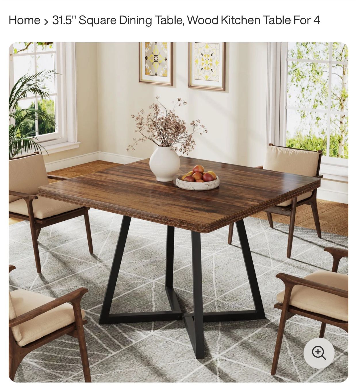 31.5" Square Dining Table, Wood Kitchen Table For 4 No Chairs