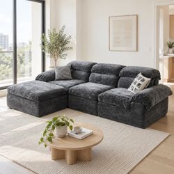 🔥 Dark Gray 3 Piece Sectional Sofa with Ottoman 🛋️ Oversized Plush Comfy Living Room Couch ✨