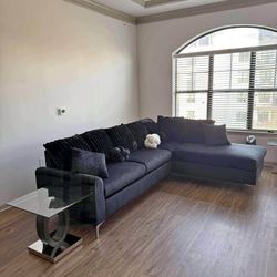 Black & Beige L Shape Sectional Sofa 
