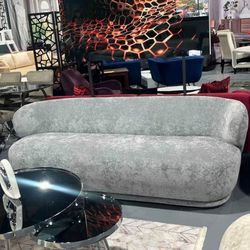 ROUND STYLE SOFA GRAY BLUE BEIGE VELVET 90x38