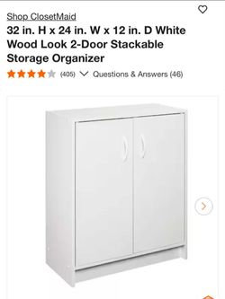 ClosetMaid
32 in. H x 24 in. W x 12 in. D White Wood Look 2-Door Stackable
Storage Organizer

$40