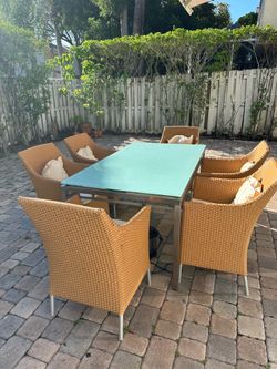Imported Outdoor Dining Set from Spain – Seats 6 – High-quality -poly ratan -$650  OBO