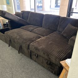Dark Brown Double Chaise Sleeper Sofa With Storage Chaises 