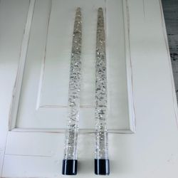 Set of 2 vintage lucite silver flake candlesticks 11 3/8” tall
