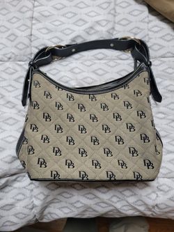 Dooney & Bourke East/West Slouch Canvas Leather Hand Bag Charcoal/Black XLNT