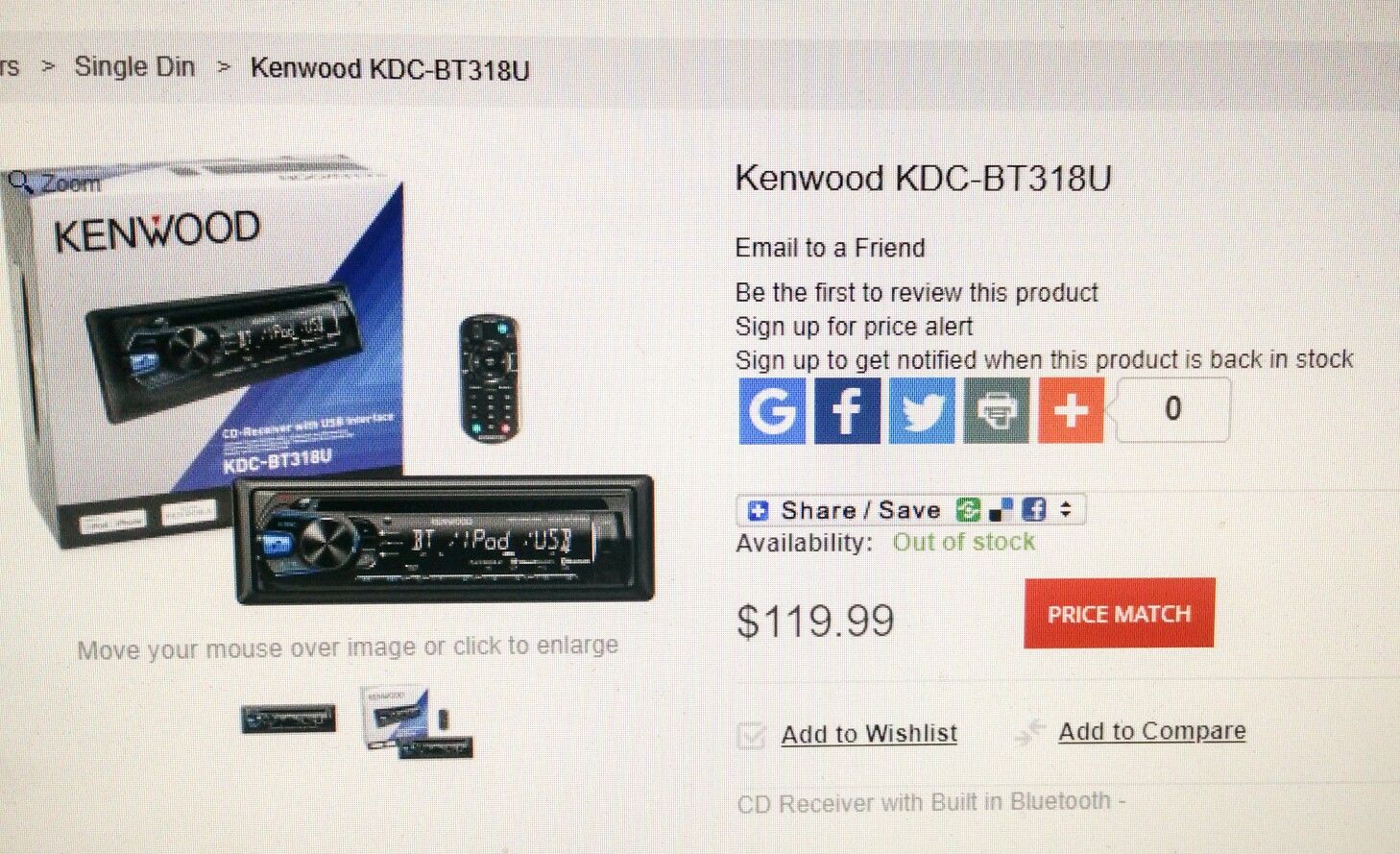 Kenwood CD-Receiver w/USB Interface & Bluetooth