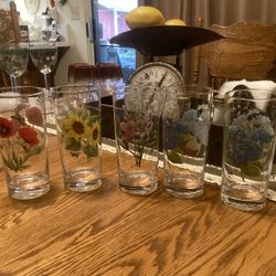Botanical Floral Drinking Glasses Set of 5