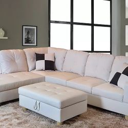 New White Sectional with Storage Ottoman
