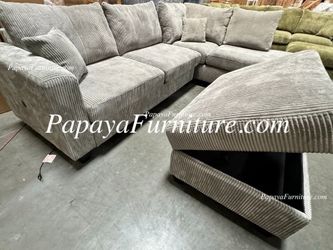 Light Grey Fabric Sectional Sofa and Chaise Lounge Set and FREE STORAGE OTTOMAN Modern Designer Ashley Style Super Discount Furniture Clearance SALE
