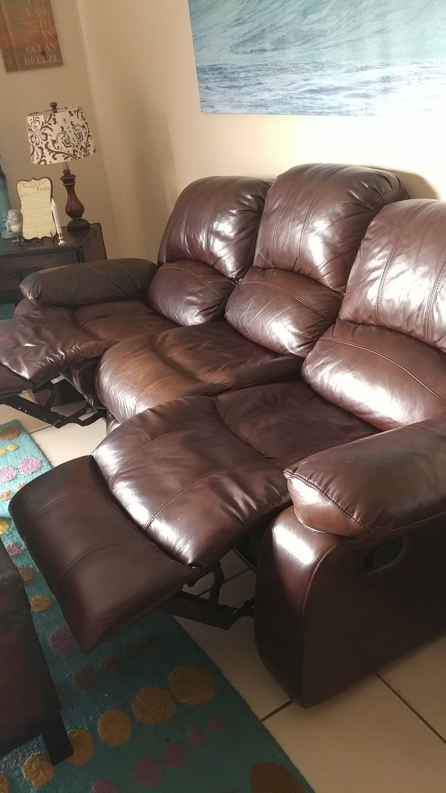 Kane's leather dual reclining leather sofa and electric reclining big