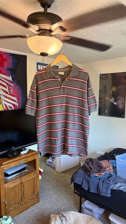 XL Arizona Jean Co. Grey and Red Striped Polo