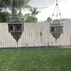 antique Islamic or Moorish-style pierced brass lantern