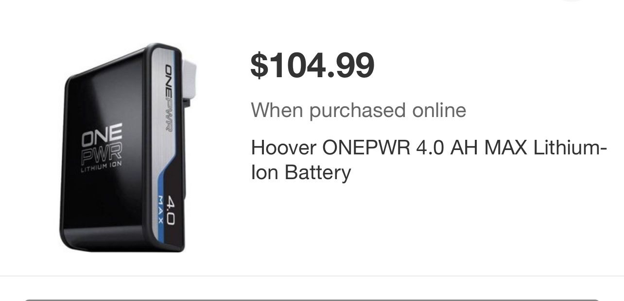 Hoover ONEPWR 4.0 AH MAX Lithium- lon Battery
