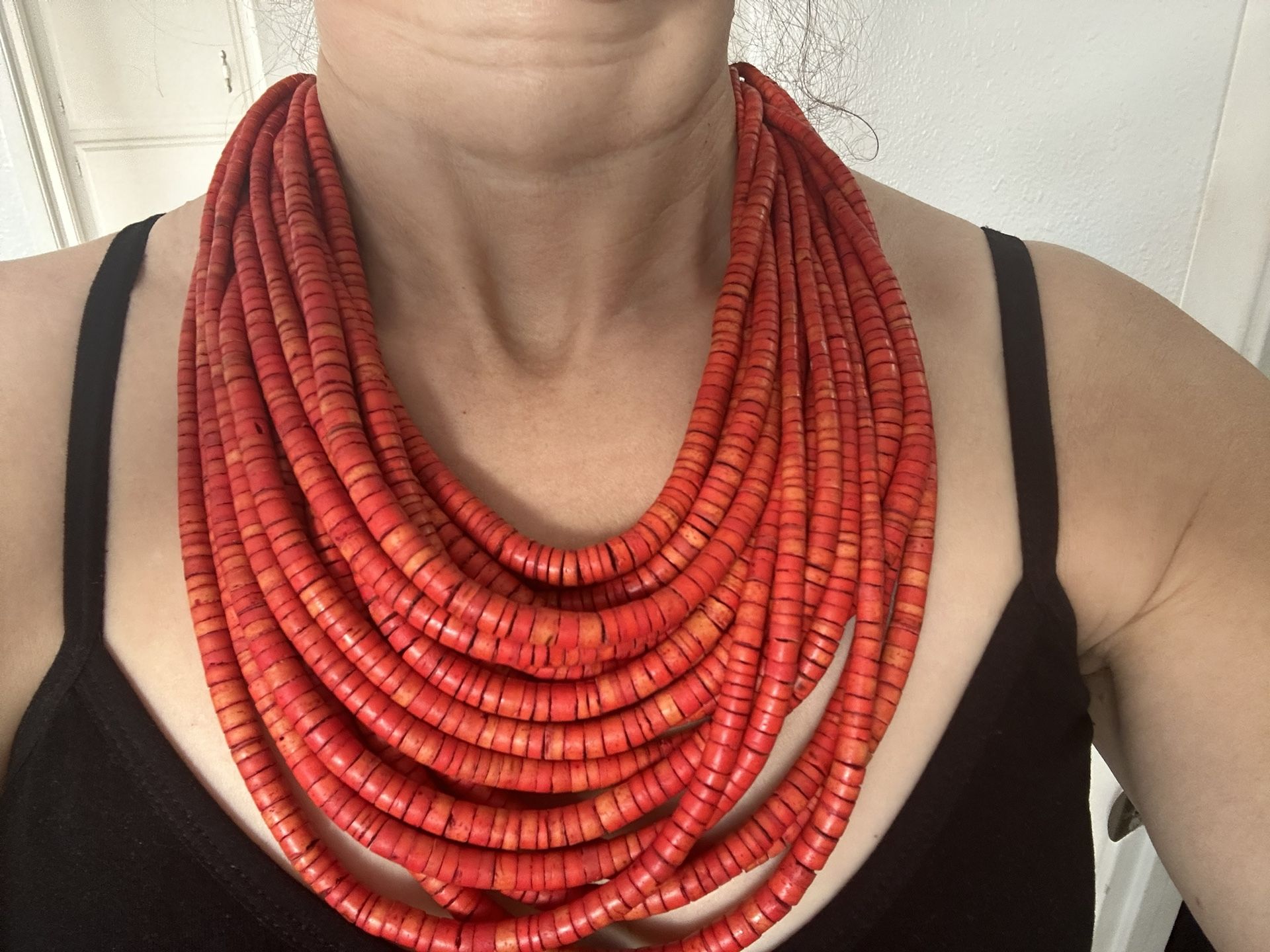 Boho Red Heishi Wood Bead Neclace