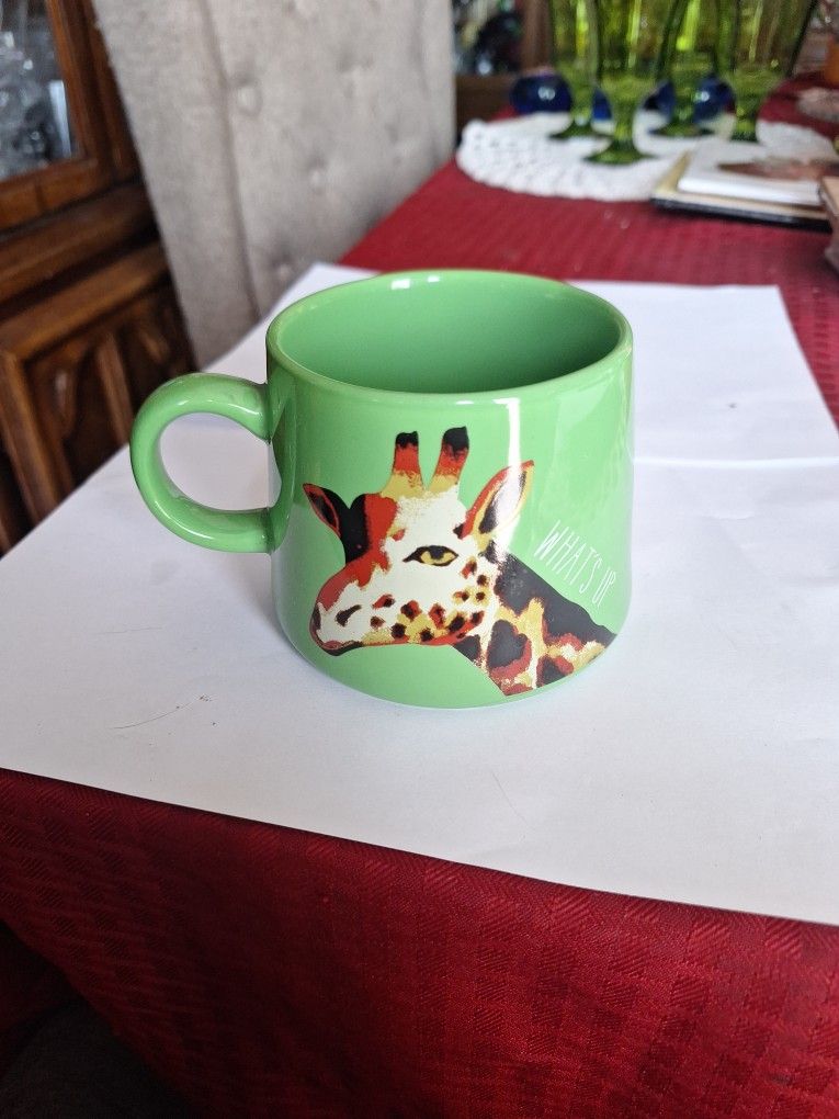 Opal House 16oz Porcelain "What's Up? " Giraffe Green Mug