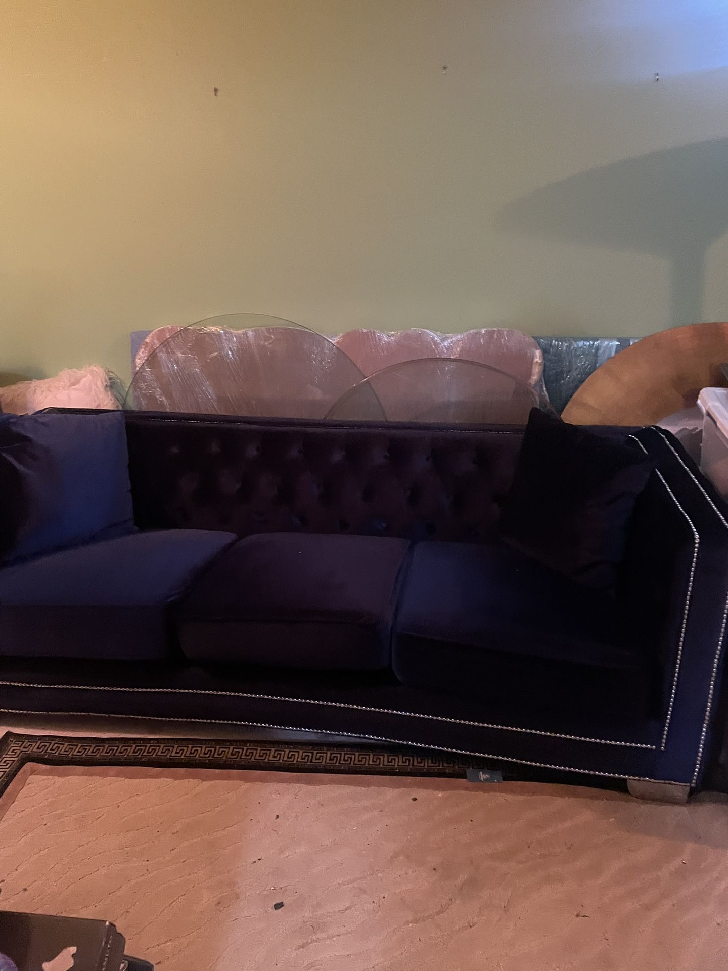 Reese contemporary navy tufted buttons design sofa