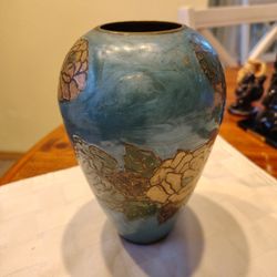 Beautiful Asian Cloisonne Enamel Vase w/Flowers